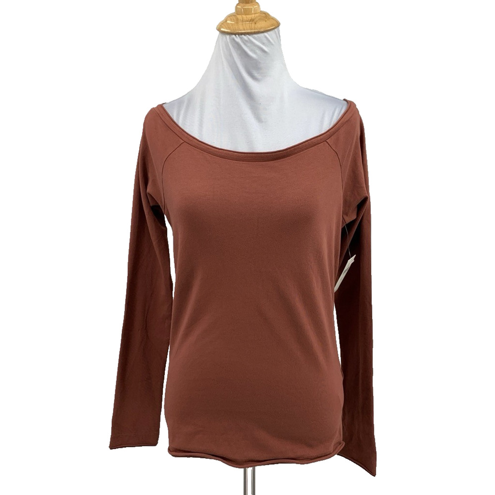 Pilcro Shirt Womens M Medium Cocoa Brown Off The Shoulder Long Sleeve Stretch
